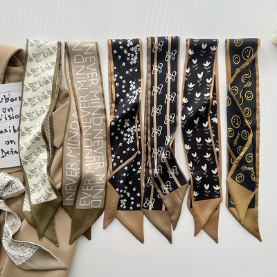 高级感卡其裸色系小丝巾女 韩版ins百搭发带绑包飘带春秋职业领巾