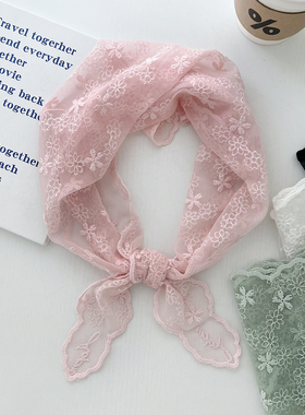 2024春季新款法式蕾丝三角巾甜美少女氛围感头巾拍照装饰百搭丝巾