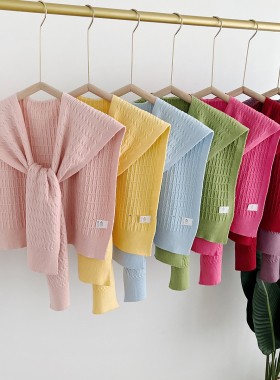 春夏韩系素色针织外搭交叉小披肩女空调保暖ins围巾衬衫外搭坎肩