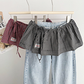 韩系复古小格纹系带屁帘女春季 双层叠穿裙帘一片式 系带遮肉短裙