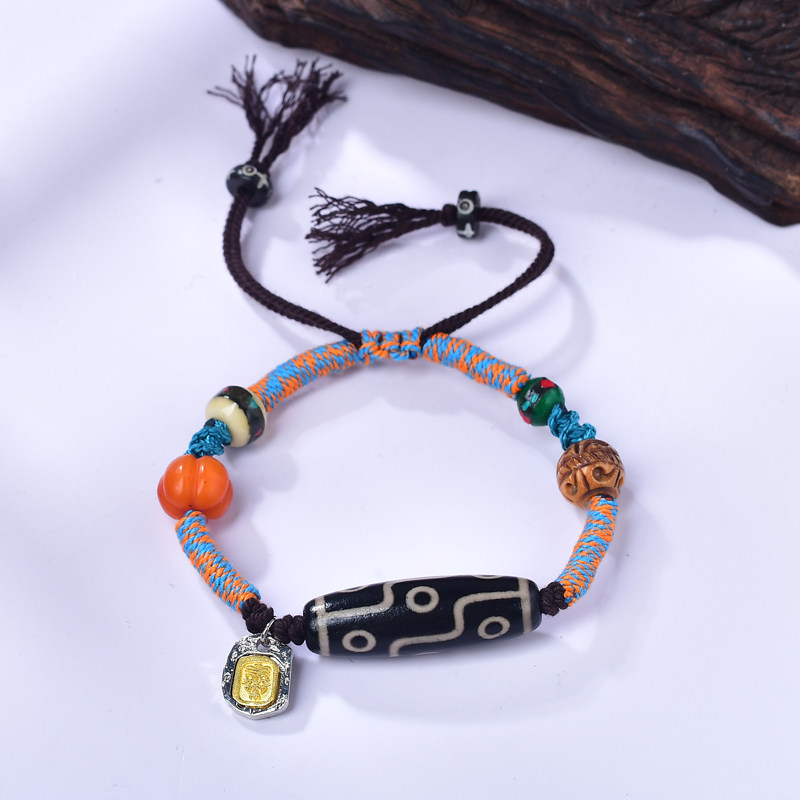 真安顺藏式手链天然玛瑙南红天珠纯手工棉线编织民族风男女时尚范