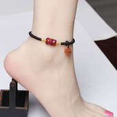 正品 红绳黑绳脚链男桃核一帆风顺情侣虎年 朱砂手工本命年手链女款