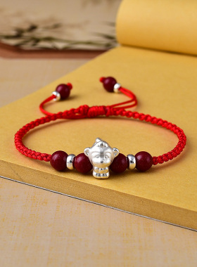 纯银十二生肖萌猴蛇银猴蛇手链