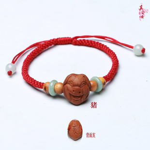 真安顺2024龙红绳手链野生桃核十二生肖齐全转运珠平安施工编制绳