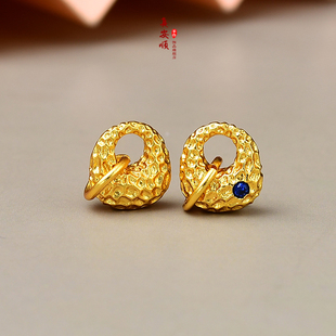 强保色镀黄金999古法足金锤纹小滴溜金坨坨吊坠手工配件可DIY编绳