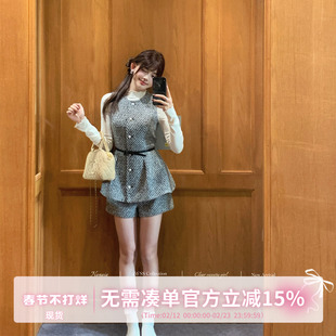 甜水仙 古董miu 小香风套装针织白色打底衫粗花呢马甲裙气质短裤