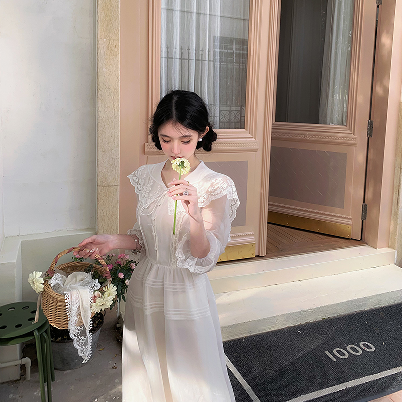 【5折特惠】古董桃乐丝 【收藏级】重工网纱蕾丝海军领礼服连衣裙