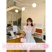 子甜美上衣送内搭吊带 定制欧根纱格纹荷叶边袖 甜水仙 清楚系甜心