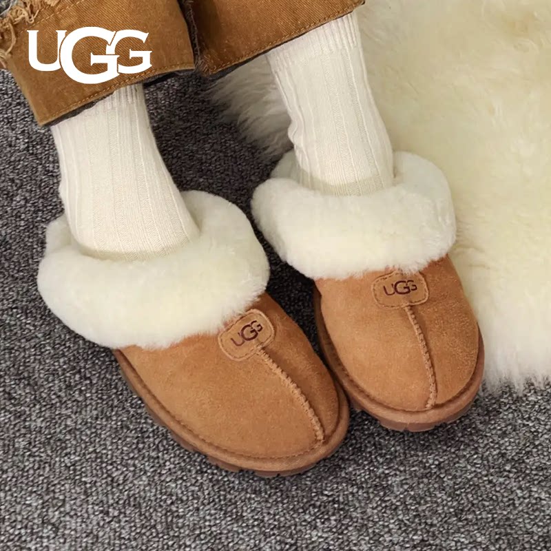 UGG女拖鞋包头反绒羊毛保暖时尚厚冬季雪地靴毛绒可外穿拖鞋5125