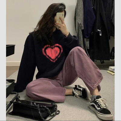 宽松圆领学生外套长袖上衣ins