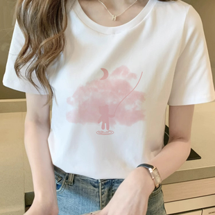 T恤女夏季 重磅纯棉趣味卡通印花短袖 宽松显瘦设计感宽高级感上衣
