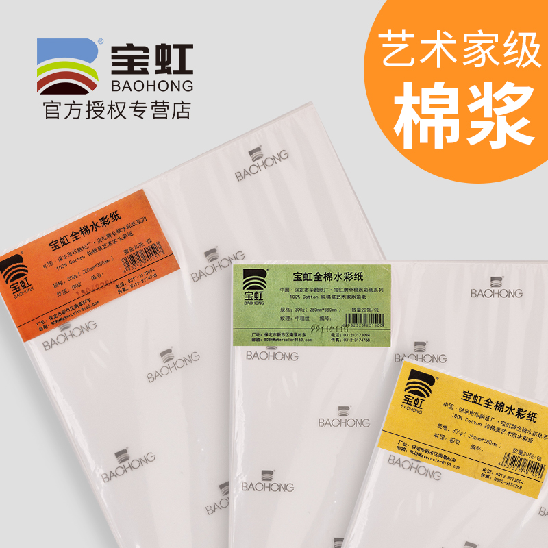 宝虹艺术家级棉浆水彩纸加厚300g粗纹4k8开中粗细纹纯棉浆美术生水溶彩铅专用纸油画棒绘画全开对半开画纸
