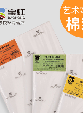 宝虹艺术家级棉浆水彩纸加厚300g粗纹4k8开中粗细纹纯棉浆美术生水溶彩铅专用纸油画棒绘画全开对半开画纸