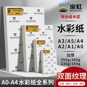 宝虹水彩纸300gA3A4A5木浆水彩纸A0A1专业水彩画纸180g230g300g350g加厚细粗纹全开2开美术生专用水彩纸