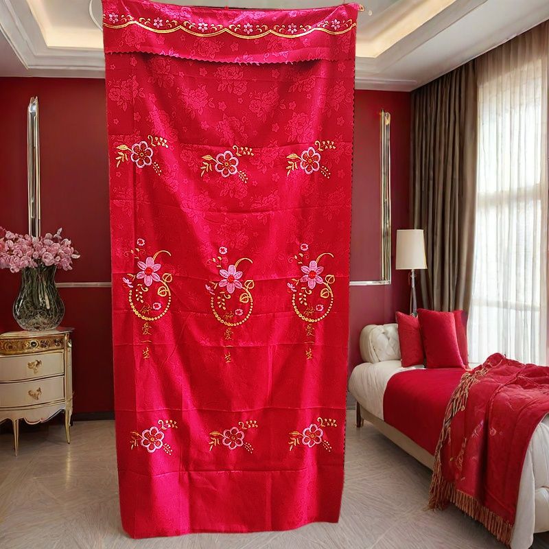 新款刺绣农村大门绣花加厚加大新房中式婚礼婚房挂式长款门帘结婚