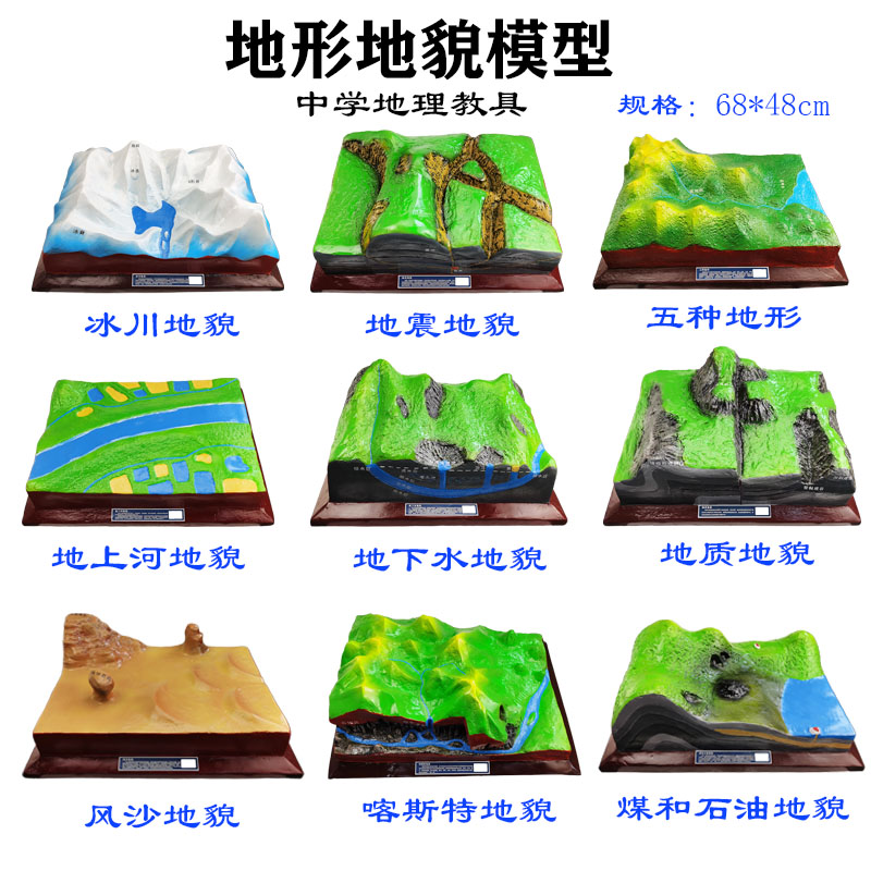 各种地貌模型 地质构造教具 初中地理地震板块海岸火山黄土高原喀斯特