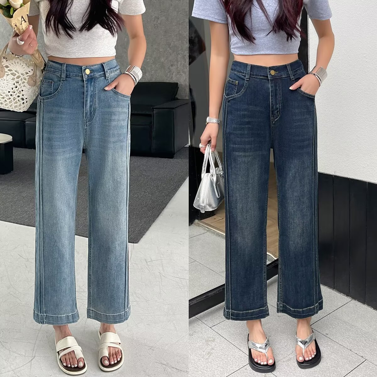 百搭显瘦休闲牛仔裤直筒裤女夏