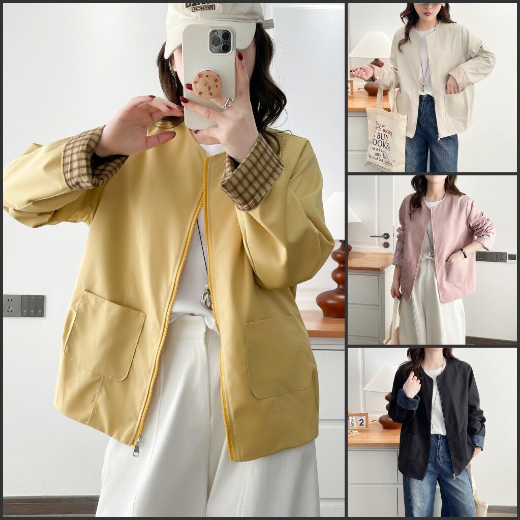 大码胖mm时尚百搭显瘦夹克外套女春季新款韩版宽松遮肚上衣2605