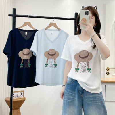 大码胖mm百搭减龄印花显瘦假两件T恤女夏季新款宽松藏肉上衣8810