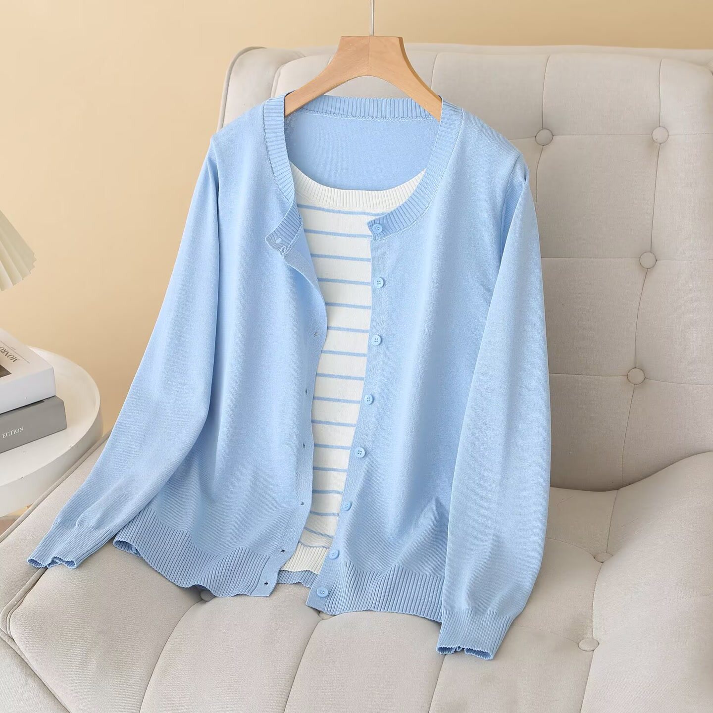 大码胖mm文艺百搭假两件圆领针织衫女春季新款时尚休闲套头衫550