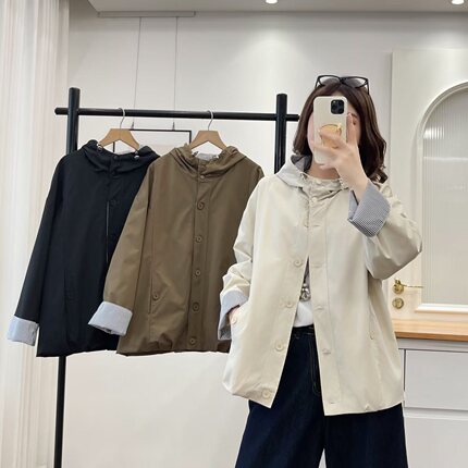 大码胖mm韩系百搭拼色时尚工装外套女秋季新款休闲百搭上衣2627