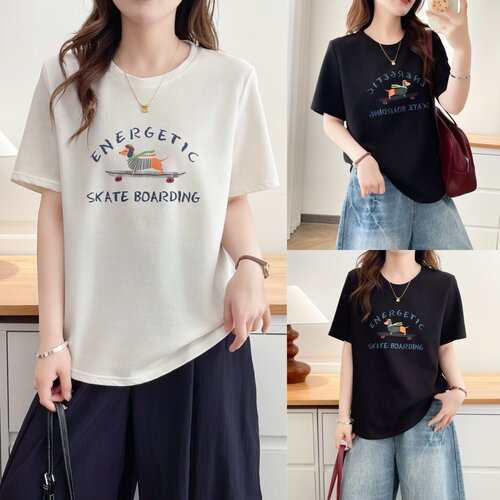 韩版百搭减龄腊肠狗印花T恤