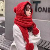 连围巾一体针织帽子女韩版 2025年冬季 新款 加厚保暖护耳百搭两件套