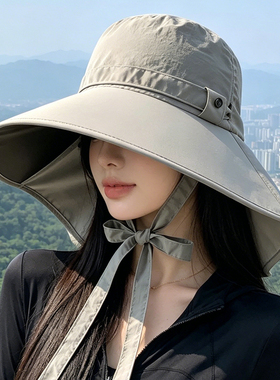黑胶渔夫帽女夏季防晒遮阳披肩