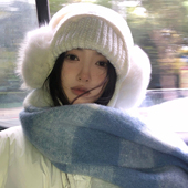 加厚保暖白色针织帽子女套装 2025冬季 新款 防寒护耳显脸小飞行员帽