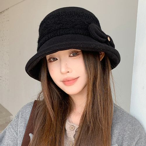 赫本风蝴蝶结宽檐渔夫帽显脸小
