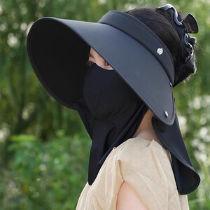 环绕式冰丝防晒帽子女夏季户外骑车防紫外线可拆卸护颈空顶遮阳帽