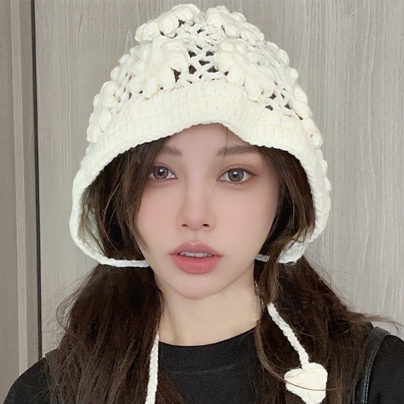 日系手工编织甜美可爱包头帽子女夏季薄款大头围显脸小百搭针织帽