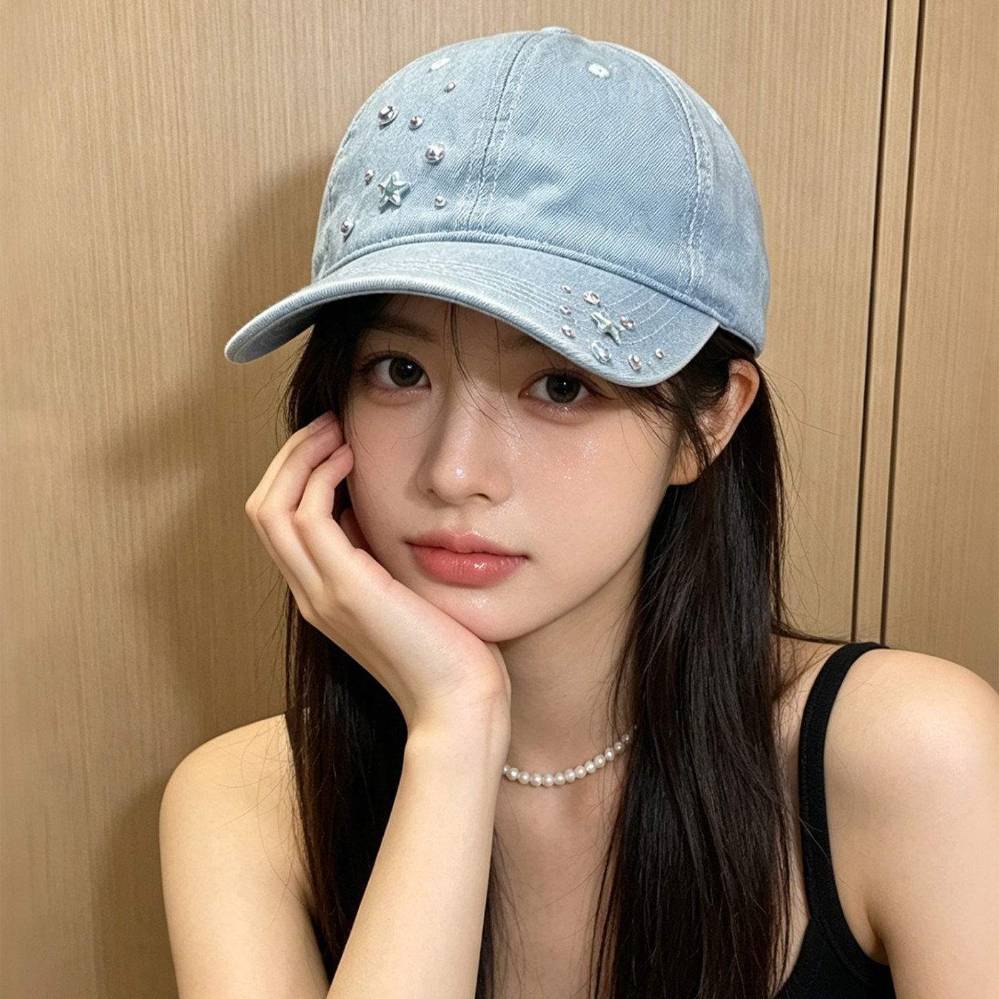帽子女款2026新款韩版珍珠棒球帽显脸小软顶遮阳帽防晒帽鸭舌帽夏