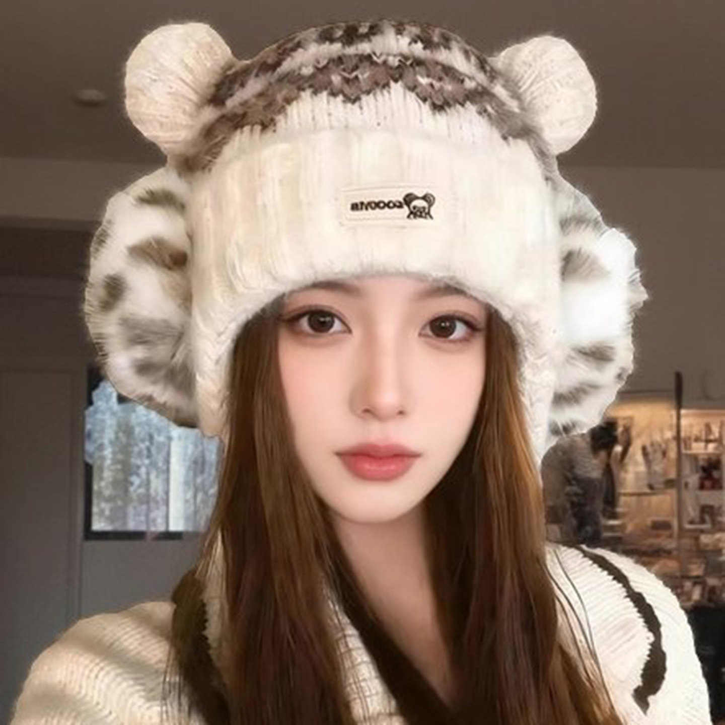 2025新款可爱小熊耳朵毛线帽子女冬季加厚防寒保暖显脸小针织帽潮,服饰配件/皮带/帽子/围巾,帽子,淘宝优惠券,粉丝福利购,淘宝优惠卷