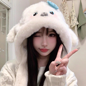 甜美可爱海豹捏一捏耳朵会动毛绒帽子女冬季 加厚保暖护耳雷锋帽潮