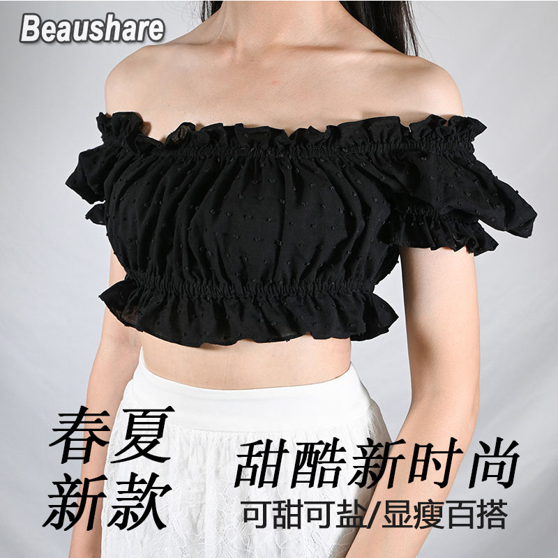 一字肩露肩短款衬衫女夏季