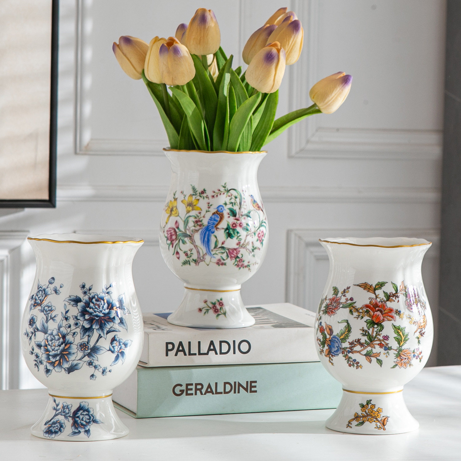 新古典复古陶瓷花瓶金边装饰欧式客厅桌面摆件美式田园风花盆插瓶,家居饰品,花瓶,淘宝优惠券,粉丝福利购,淘宝优惠卷