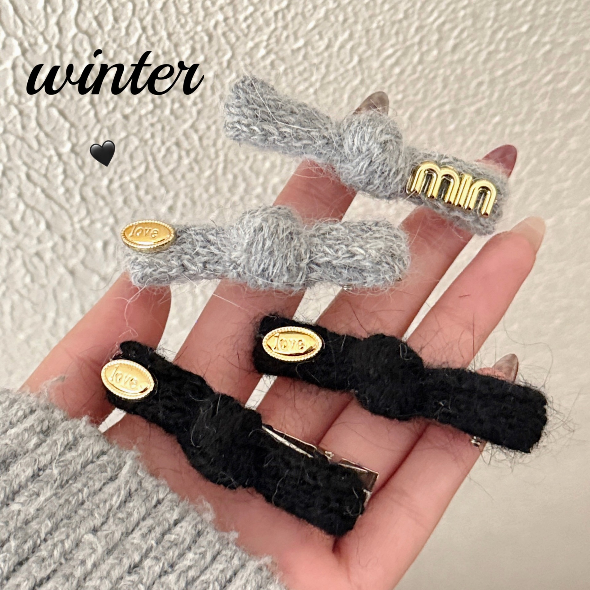 高颜值金标毛绒领结发夹少女心百搭毛线一字夹刘海边夹前额碎发夹