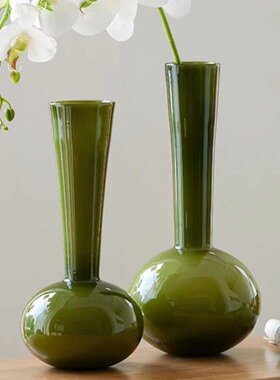 简约玻璃花瓶客厅套瓷摆件创意家居风绿色插花餐桌感