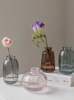 小清新单只彩色玻璃桌面花瓶家居摆件北欧透明装饰客厅插花水培
