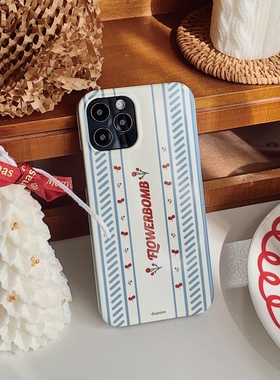 蓝色小花防水适用iphone15promax手机壳苹果13复古蓝色乡村14硬壳12mini防摔华为mate60