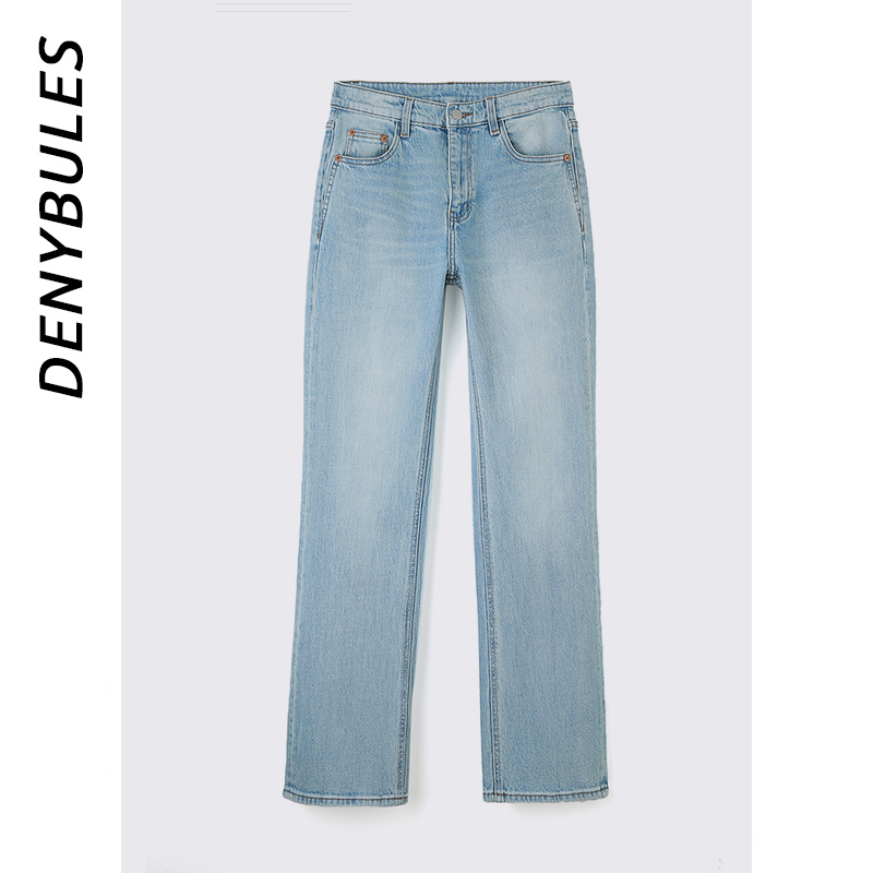 DENYBULES【晴山蓝窄版直筒裤】浅蓝牛仔裤小直筒修身显瘦