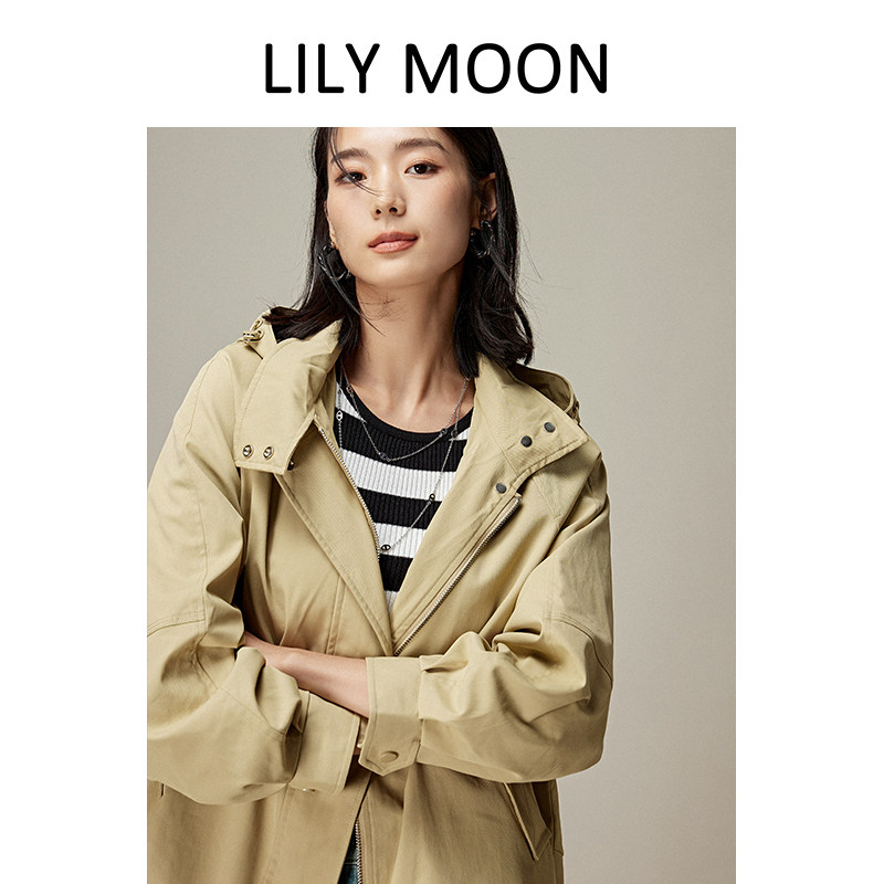 LILYMOON秋季超细雨露麻廓版外套短款户外连帽简约休闲百搭防风