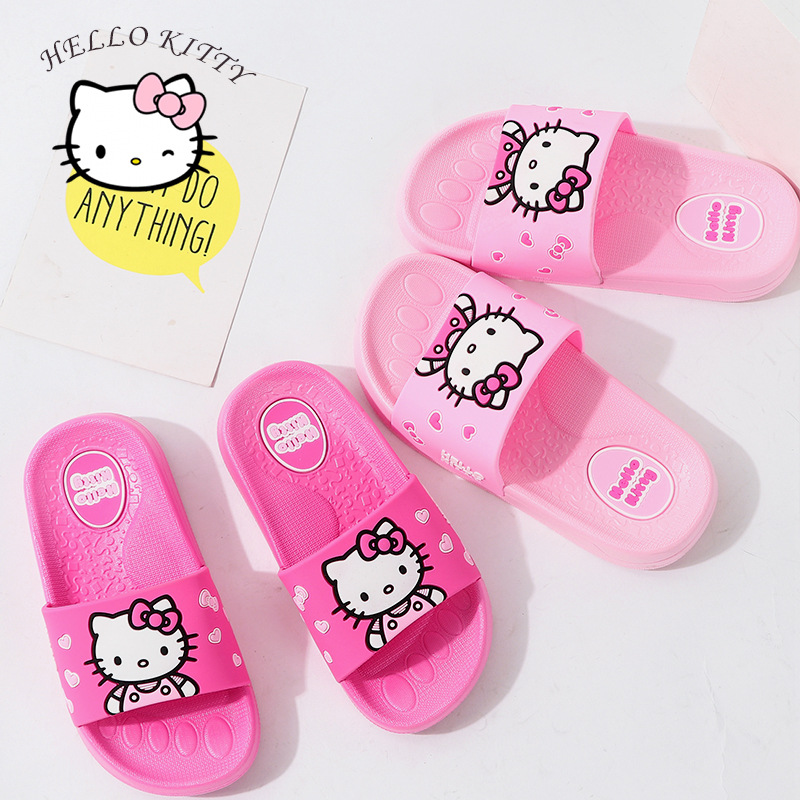 xác thực Hello Kitty cho trẻ em gái mùa hè cha-con dép đi trong nhà cartoon bé con mới trượt giày kháng