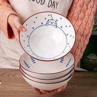 和彩日式拉面碗景德镇陶瓷餐具8寸斗笠碗釉下彩家用面碗饭碗