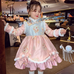 女童洛丽塔公主裙冬装2025新款儿童加绒国风连衣裙女孩唐装拜年服