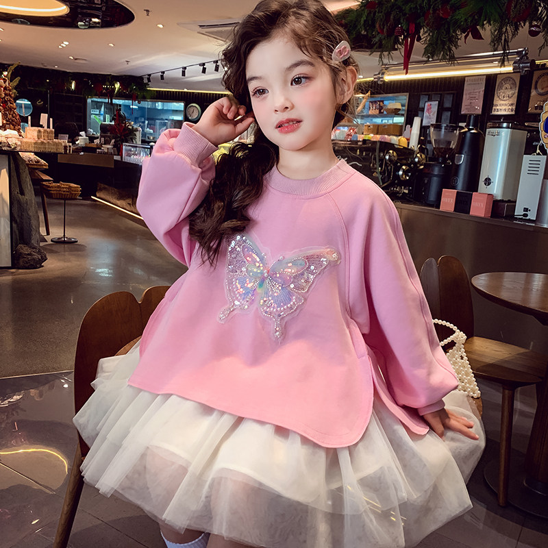 【韩系学姐】蝴蝶长袖网纱卫衣裙