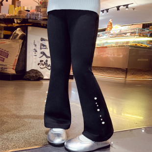 女孩休闲长裤 米米哈罗女童加绒喇叭裤 儿童高腰马蹄裤 2025新款 冬装