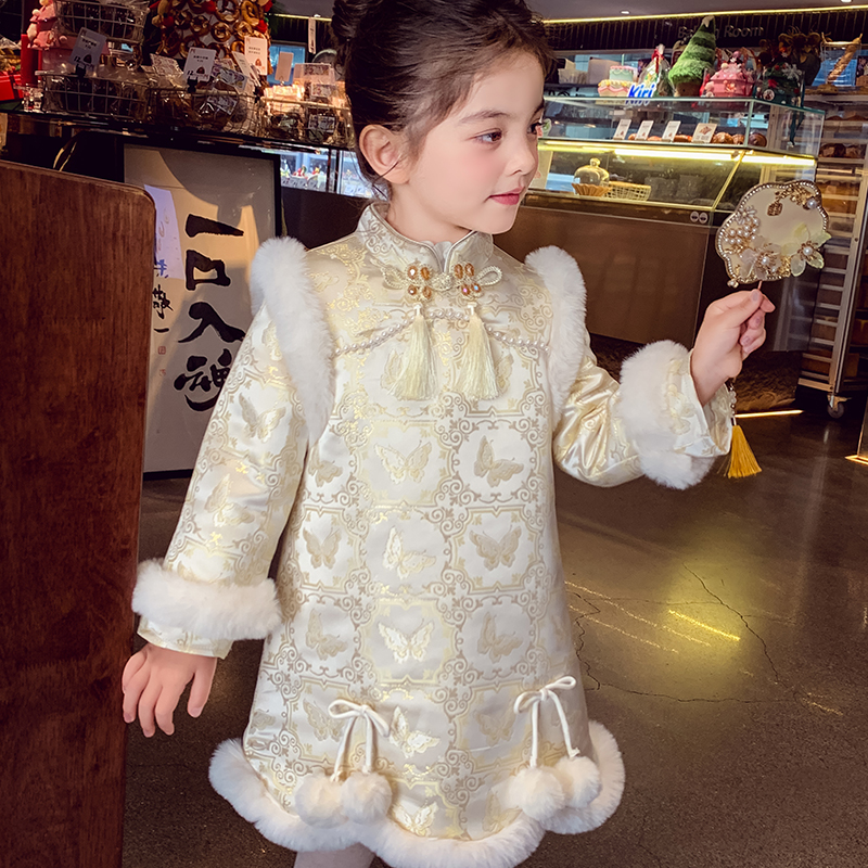 织锦提花夹棉旗袍拜年服