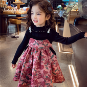 法式 女童连衣裙冬装 2025新款 儿童碎花吊带公主裙小女孩新年礼服裙
